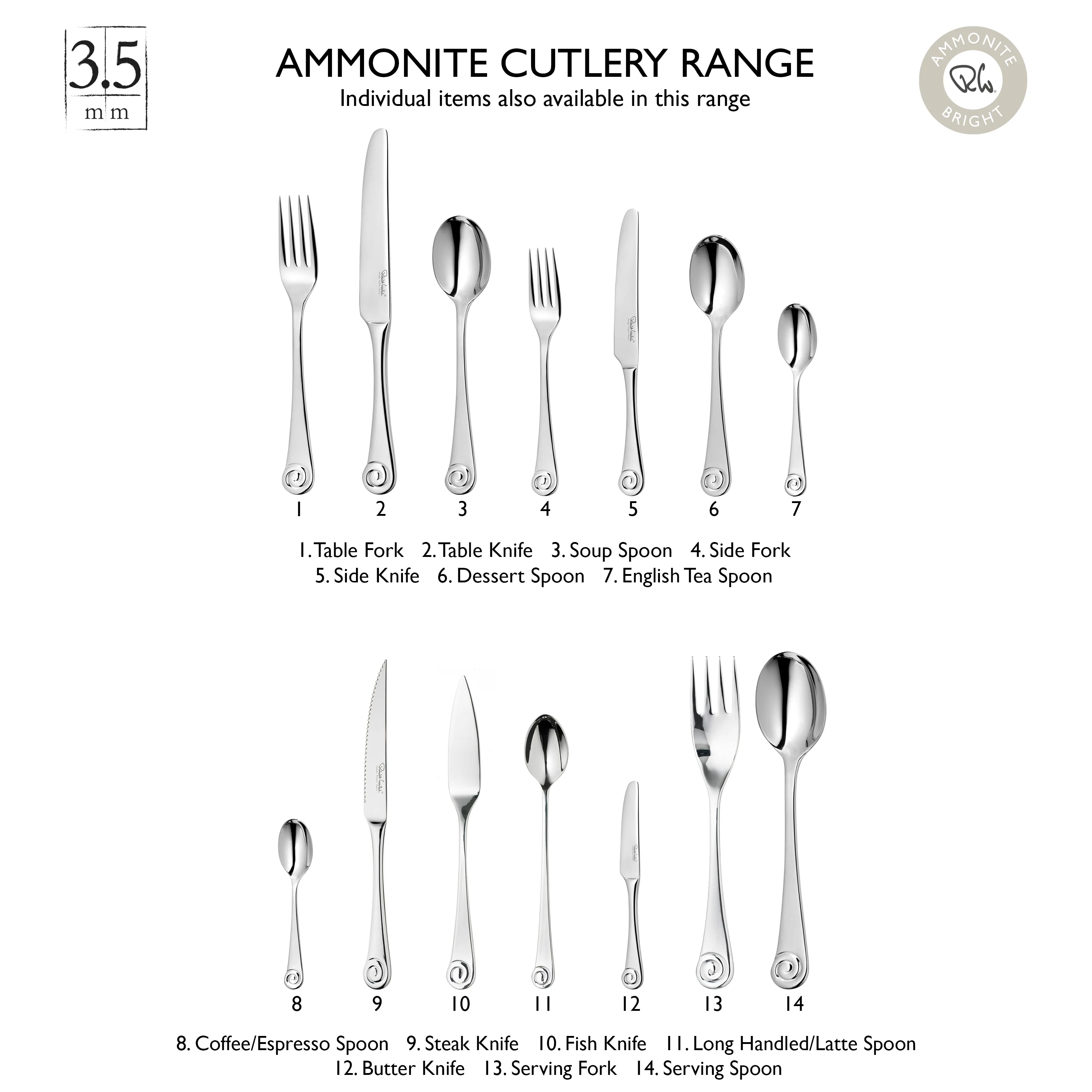Ammonite Bright Cutlery Set, 54 Piece for 6 People - Includes 6 Sets of Fish Knives and Forks - Image 5