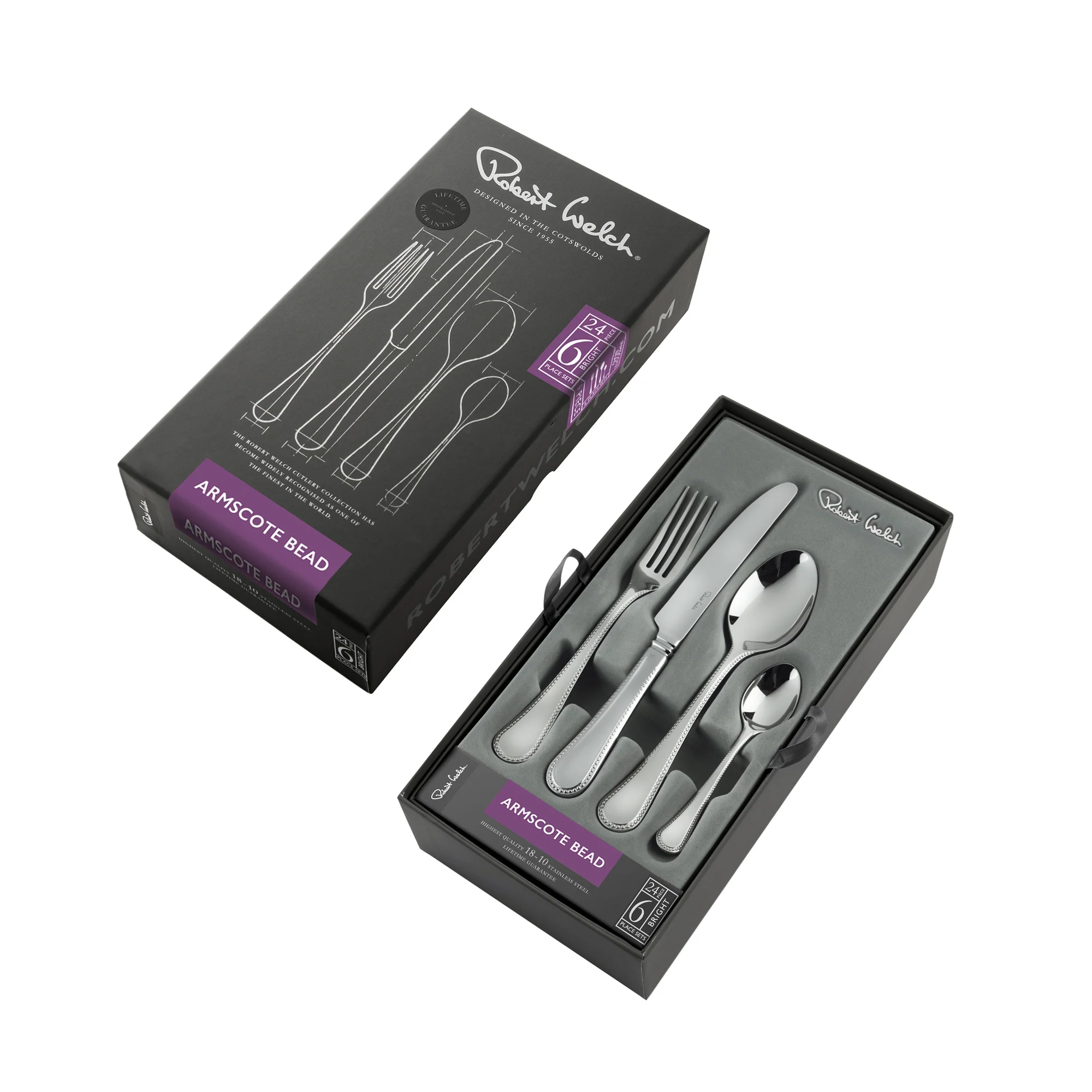 Armscote Bead Bright Cutlery Set, 24 Piece for 6 People - Image 3