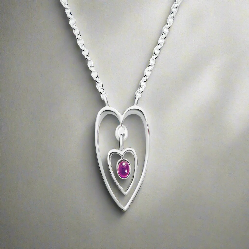 Double Heart and Amethyst Pendant - Image 2